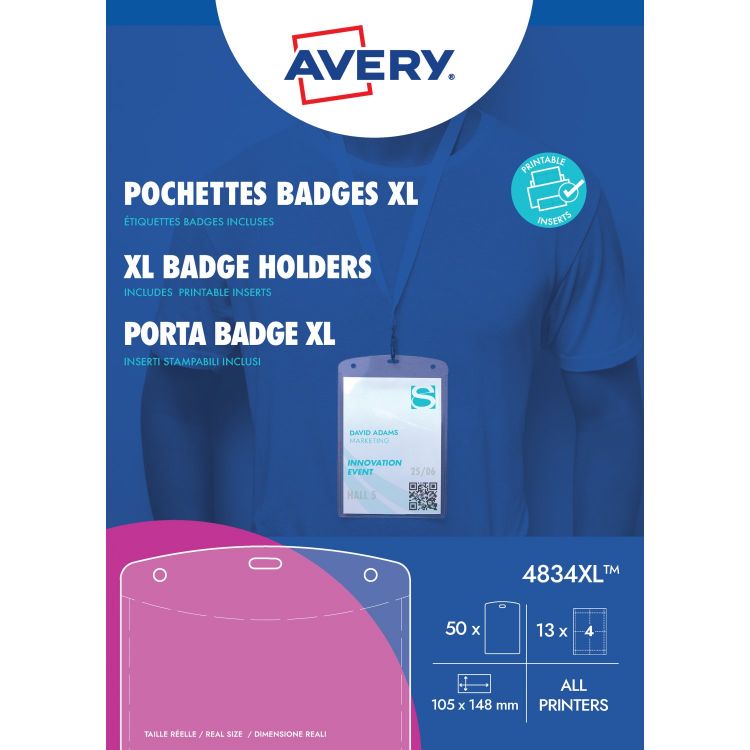 Avery 4834 Large A6 Badge Holders with Inserts Avery 4834 Large A6 Badge Holders with Inserts