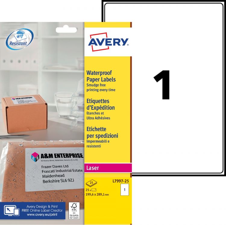 Avery L7997-25 Waterproof Labels 25 sheets - 1 Label per Sheet Avery L7997-25 Waterproof Labels 25 sheets - 1 Label per Sheet
