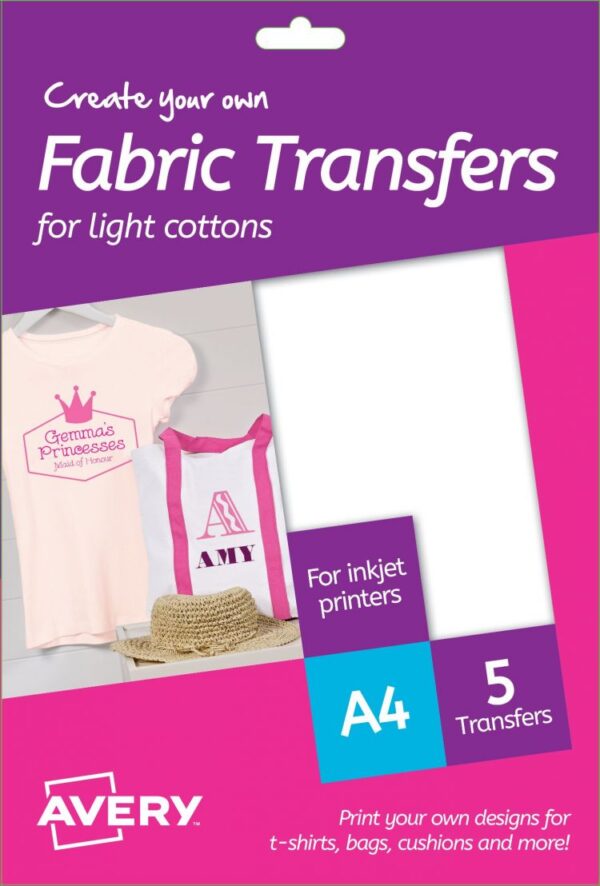 Avery MD1001 210 x 297mm White Fabric Transfers 5 Sheets