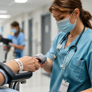 Clinician scanning a patient's wristband